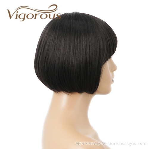 Silky Straight Bob With Neat Bangs Top Quality Amazon Products For Black Woman Cheap 100% Brazilian Human Hair Wigs